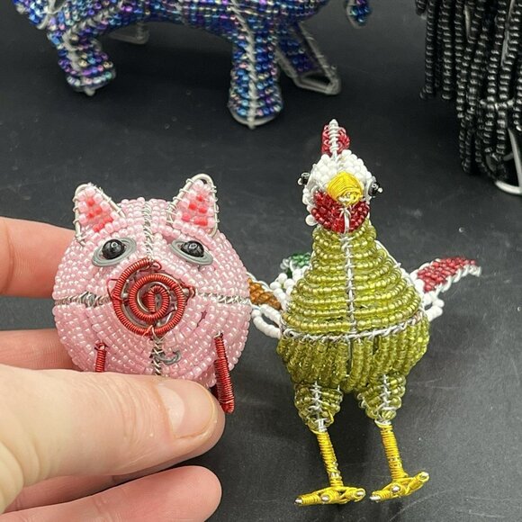 Beadworx By Grassroots Lot Of 4 Beaded Sculpture Dog Elephant Pig Rooster Farm - Picture 6 of 16